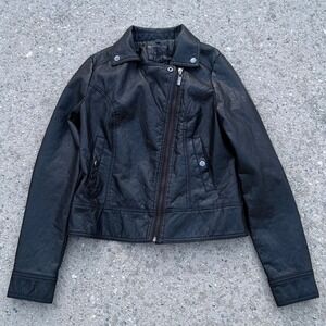 JH Faux Leather Moto Biker Jacket Black Asymmetrical Zip Punk Rock Womens Size S